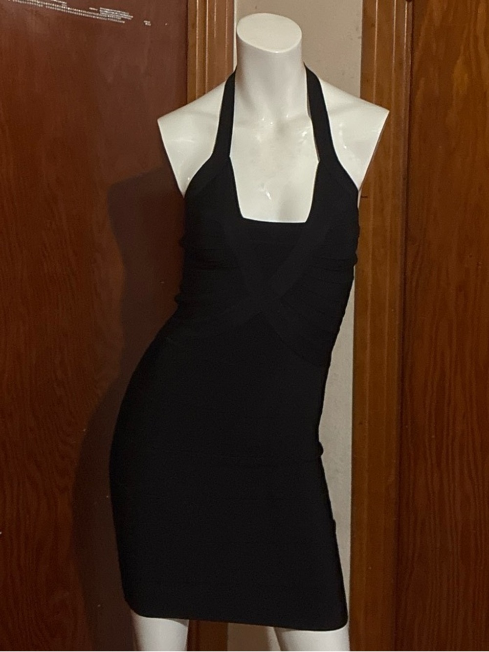 Bebe Black Bandage Halter Neck Dress